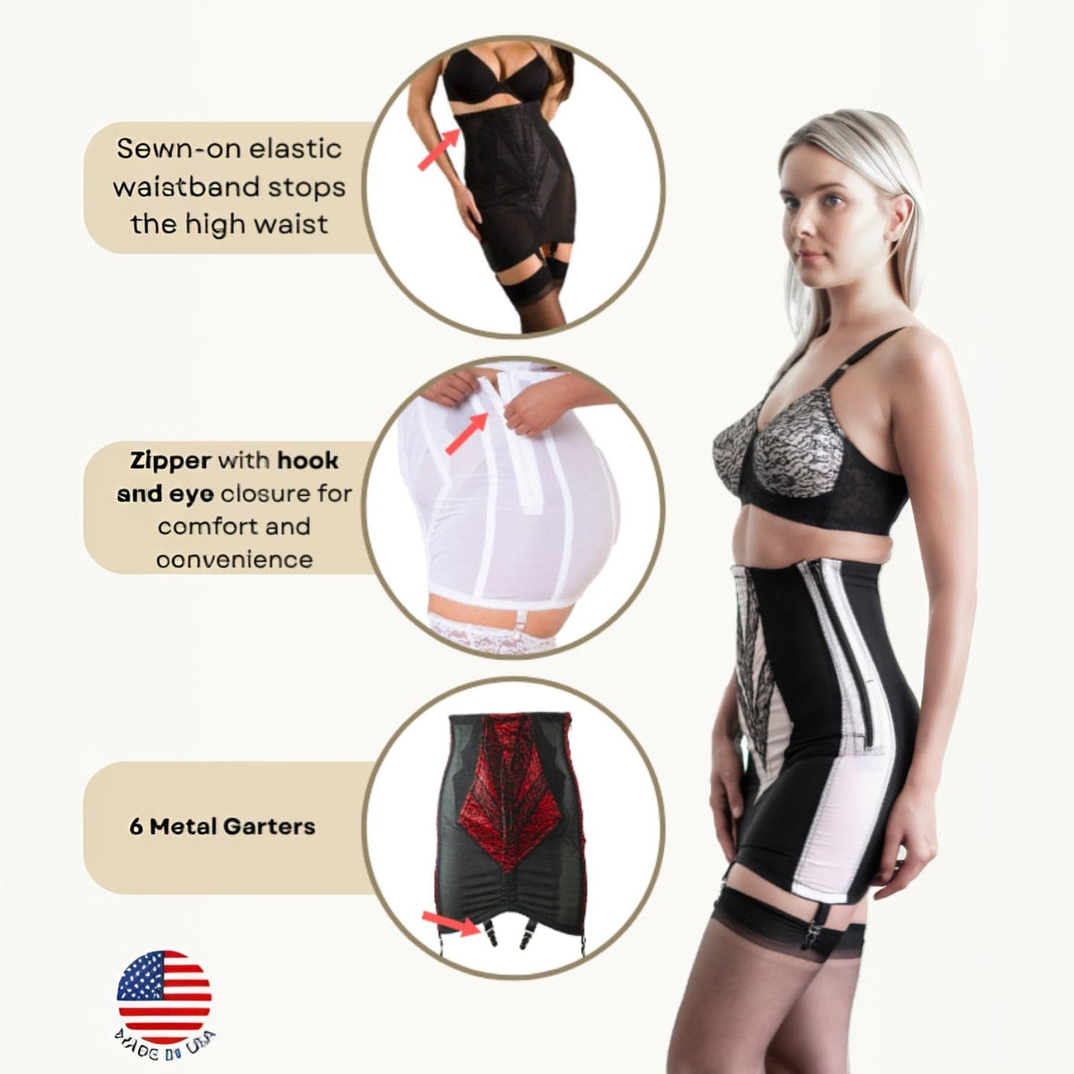 High Waist Open Bottom Girdle | Extra Firm Shaping | Side Zipper + Hook Closure