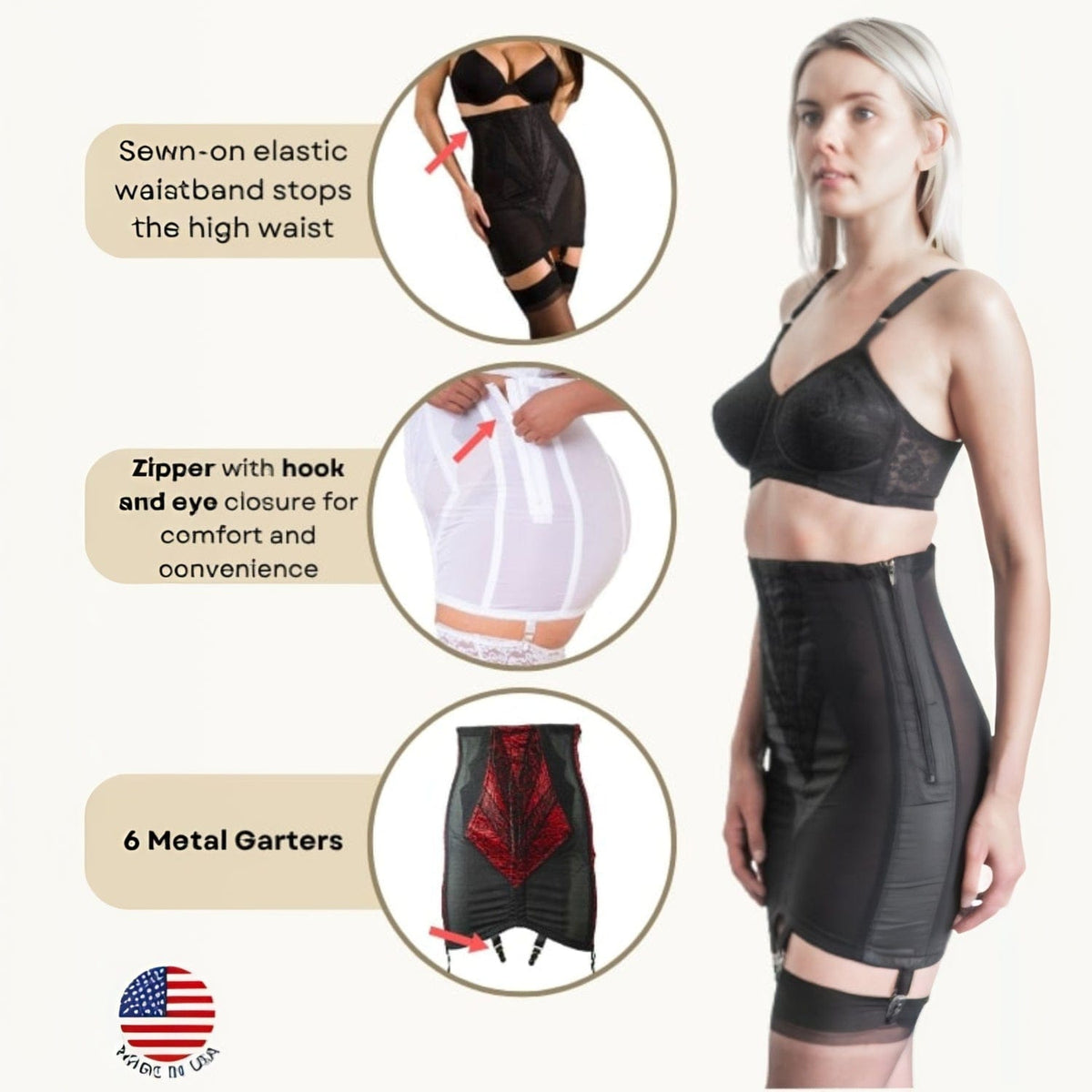 High Waist Open Bottom Girdle | Extra Firm Shaping | Side Zipper + Hook Closure