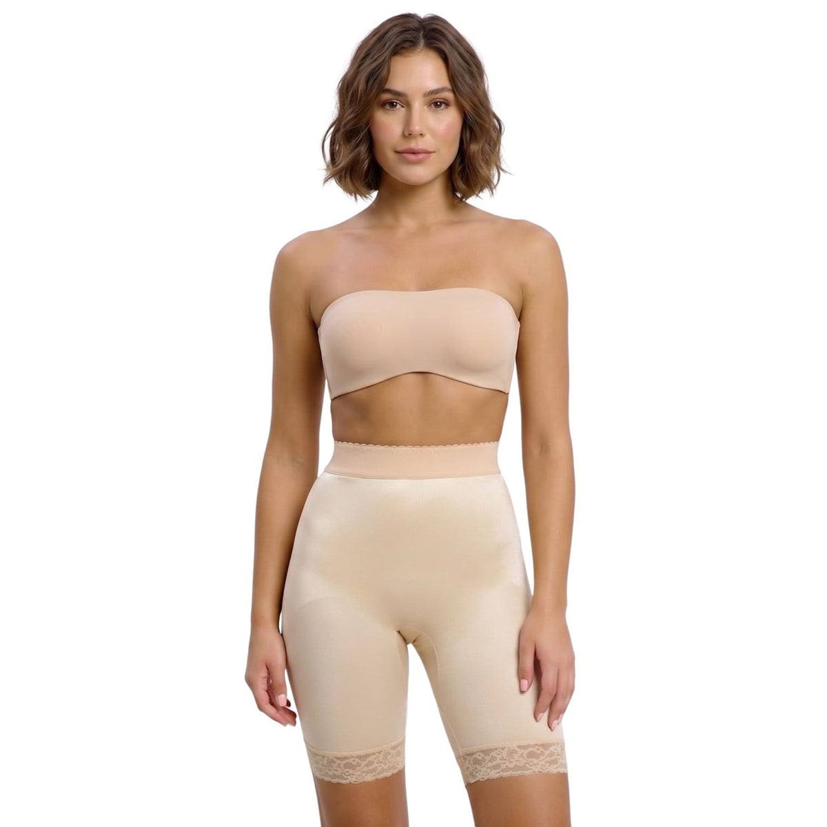 High Waist Light Shaping Bike Short | Satin 4-Way Stretch with Built-In Panty