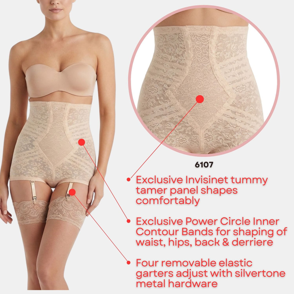 High Waist Extra Firm "No Roll" Panty Girdle with Detachable Garters