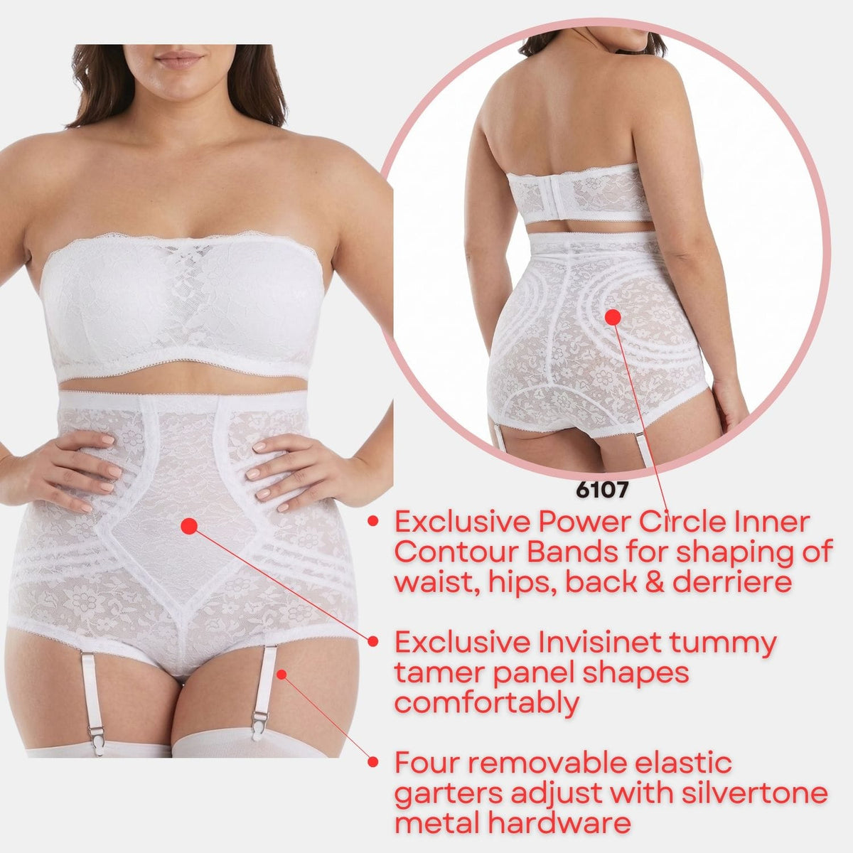 High Waist Extra Firm "No Roll" Panty Girdle with Detachable Garters