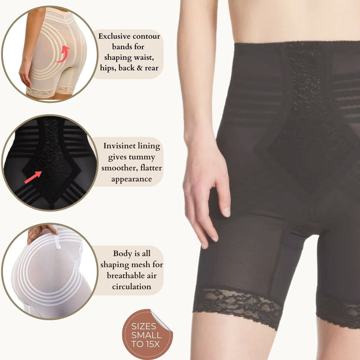 Breathable High Waist Thigh Slimmer | No Roll Power Mesh Hourglass Shaper |  Firm to Extra Firm Support