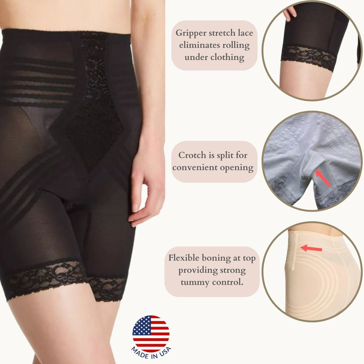 Breathable High Waist Thigh Slimmer | No Roll Power Mesh Hourglass Shaper |  Firm to Extra Firm Support