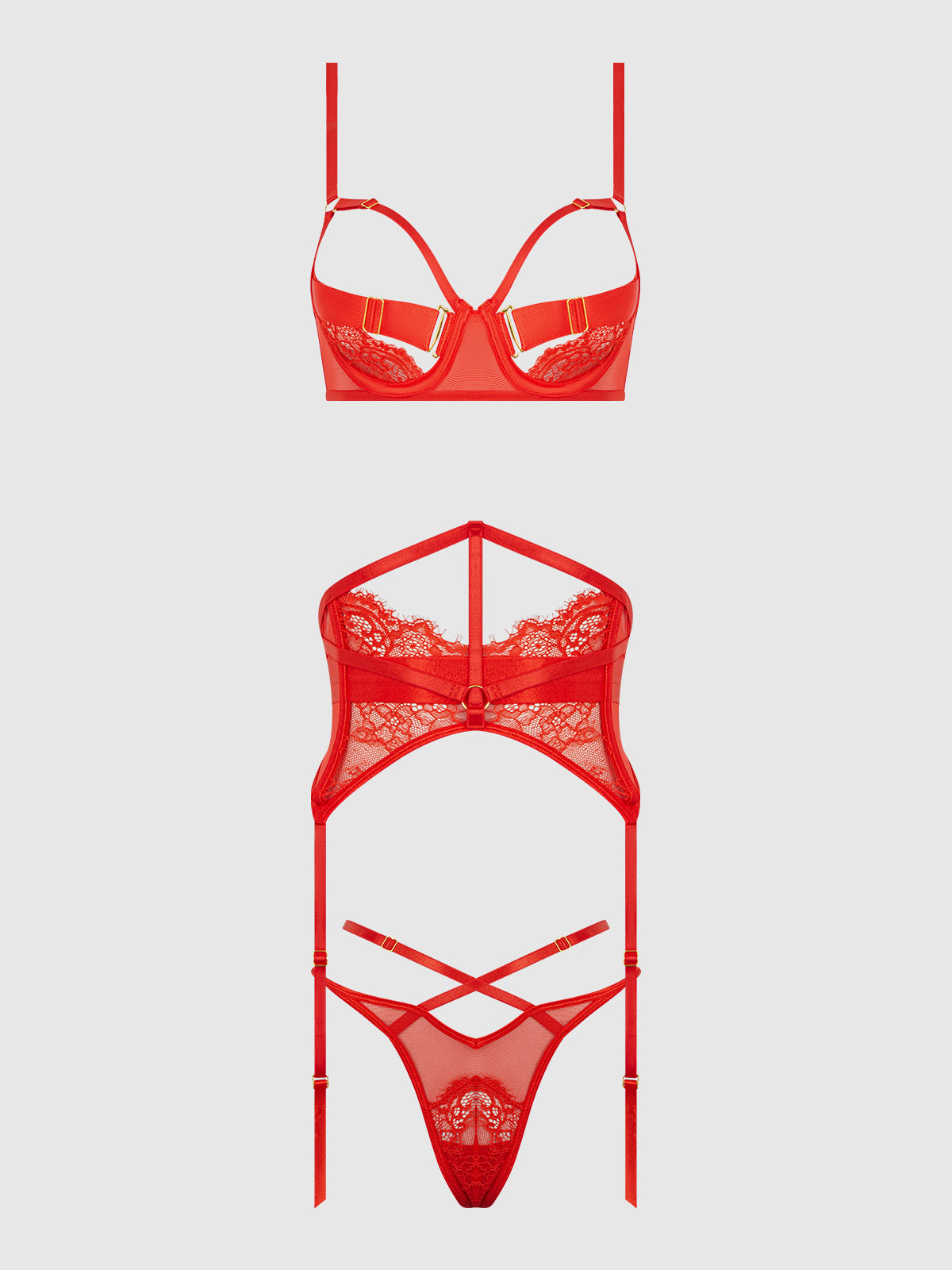 NADIA LACE & MESH BRA, GARTER & G-STRING SET