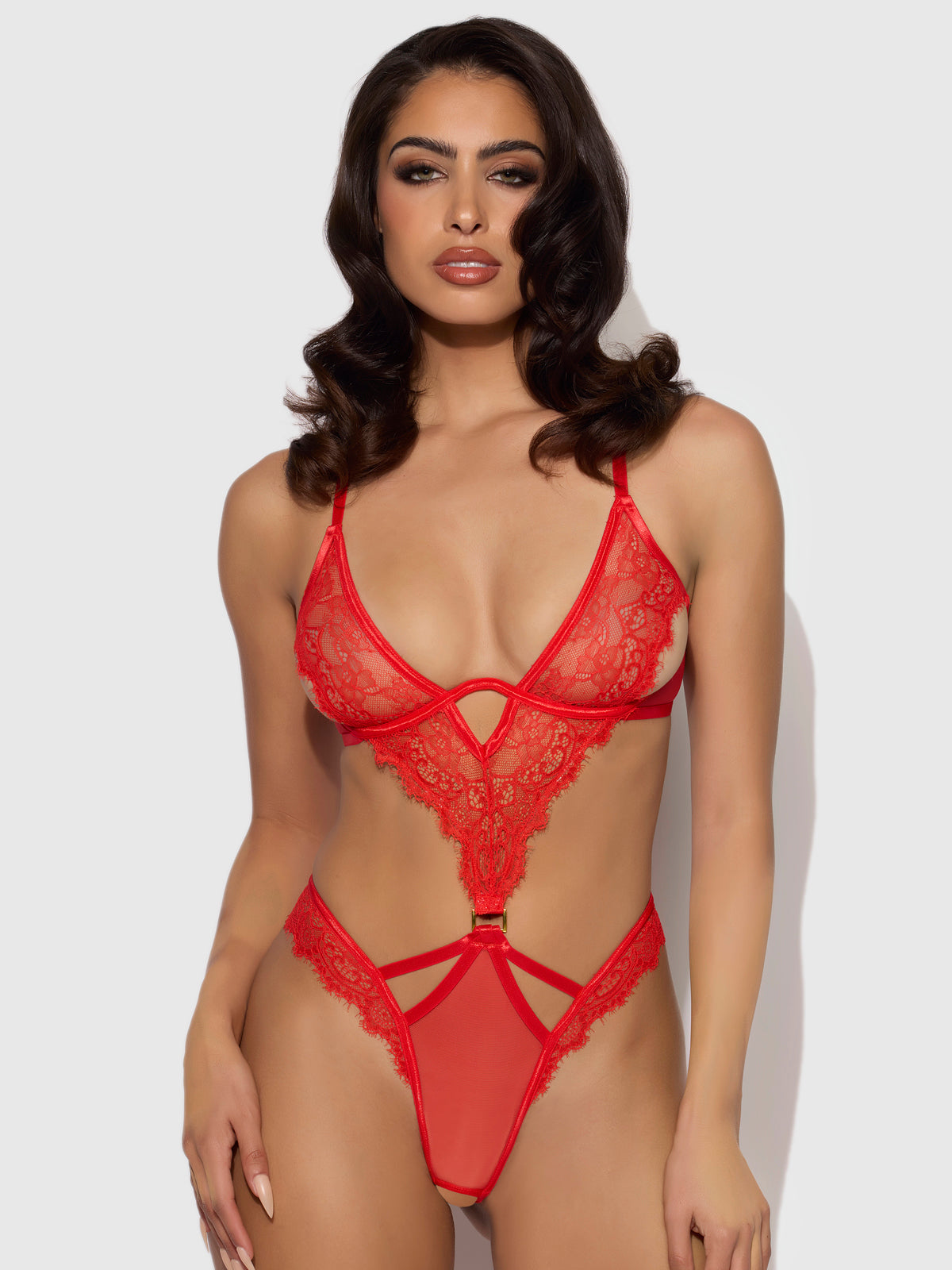 NADIA LACE & MESH CUTOUT TEDDY
