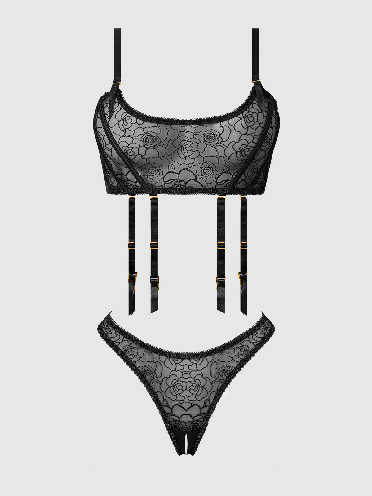 ROSALIE EMBROIDERED LACE GARTER BRALETTE & TANGA SET