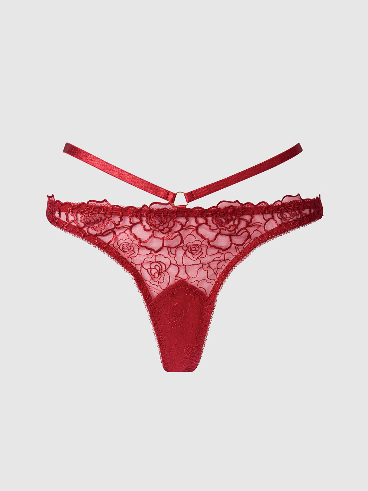 ROSALIE SATIN & EMBROIDERED LACE STRAPPY TANGA