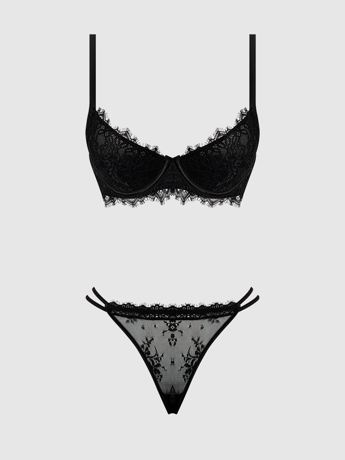 JOCELYN LACE  & SATIN PUSH UP BRA STRAPY THONG SET
