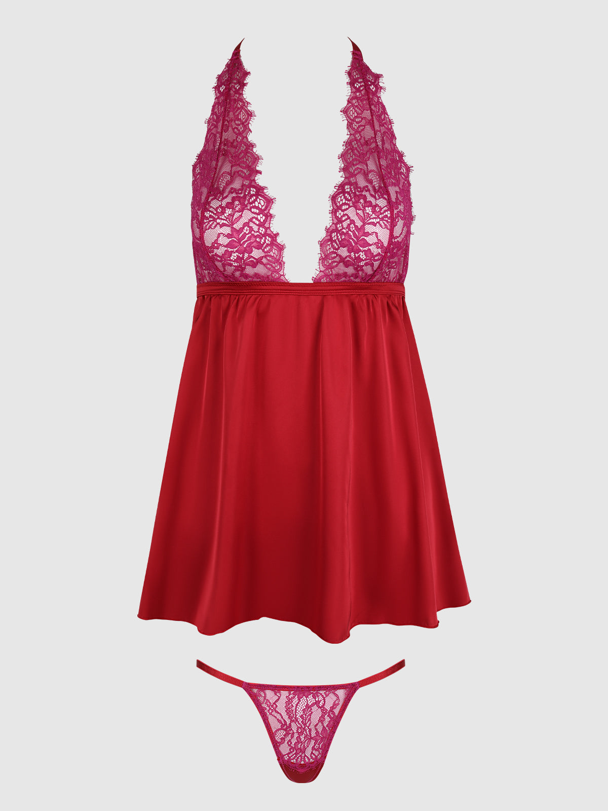 JOCELYN LACE & SATIN DROP OFF BABYDOLL & G-STRING SET