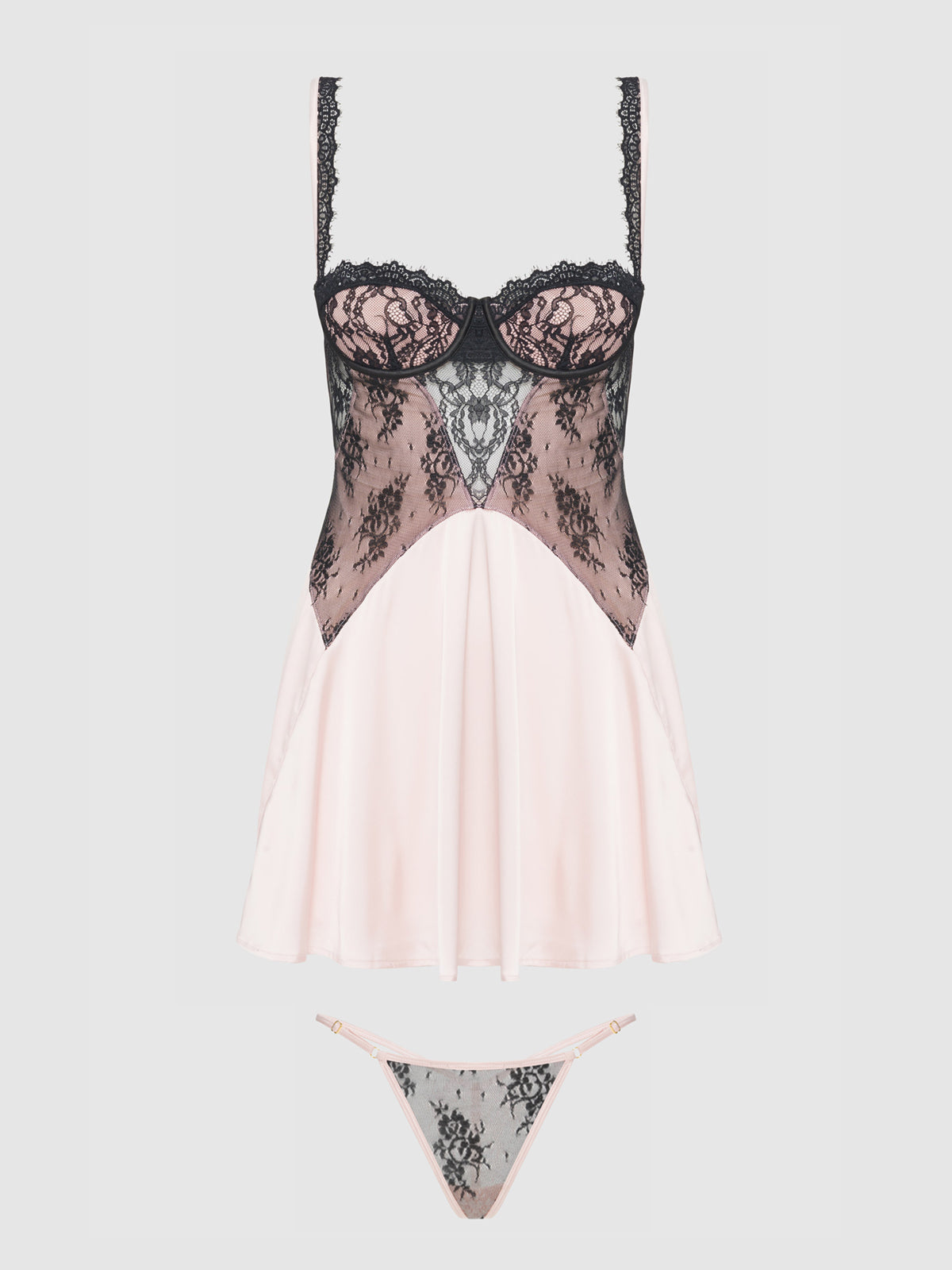 JOCELYN LACE & SATIN BABYDOLL & G-STRING SET