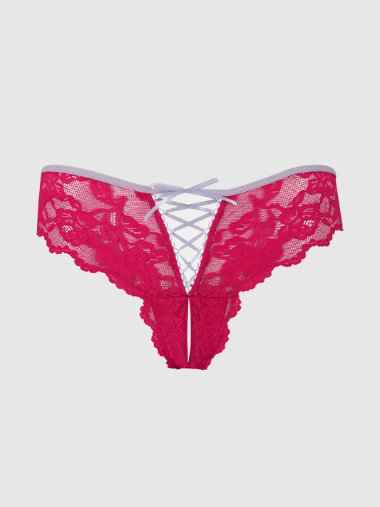 BELLA LACE UP FRONT LACE CROTCHLESS TANGA