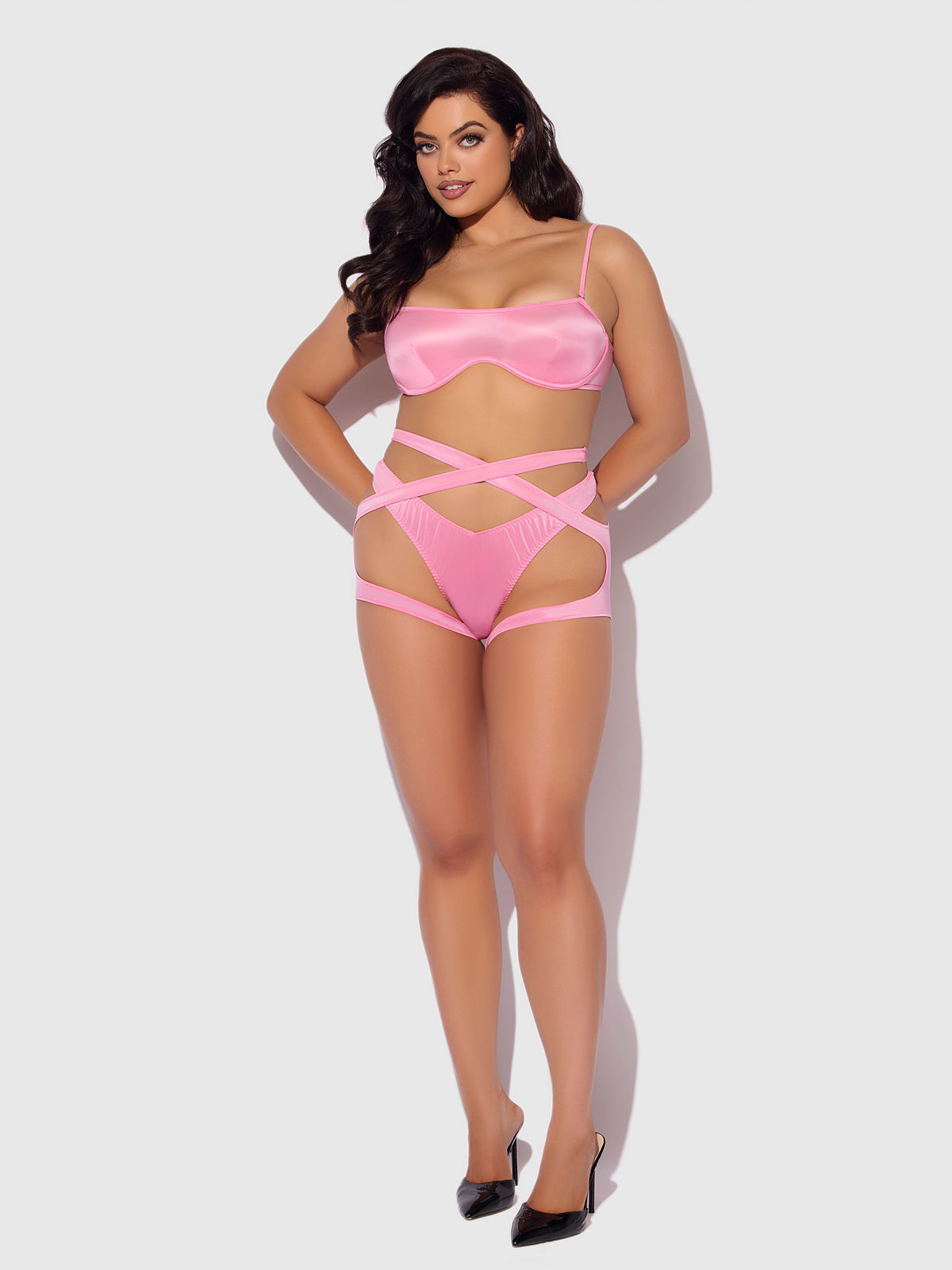 ZOE OIL SLICK BANDEAU BRA, WRAP GARTER & TANGA SET