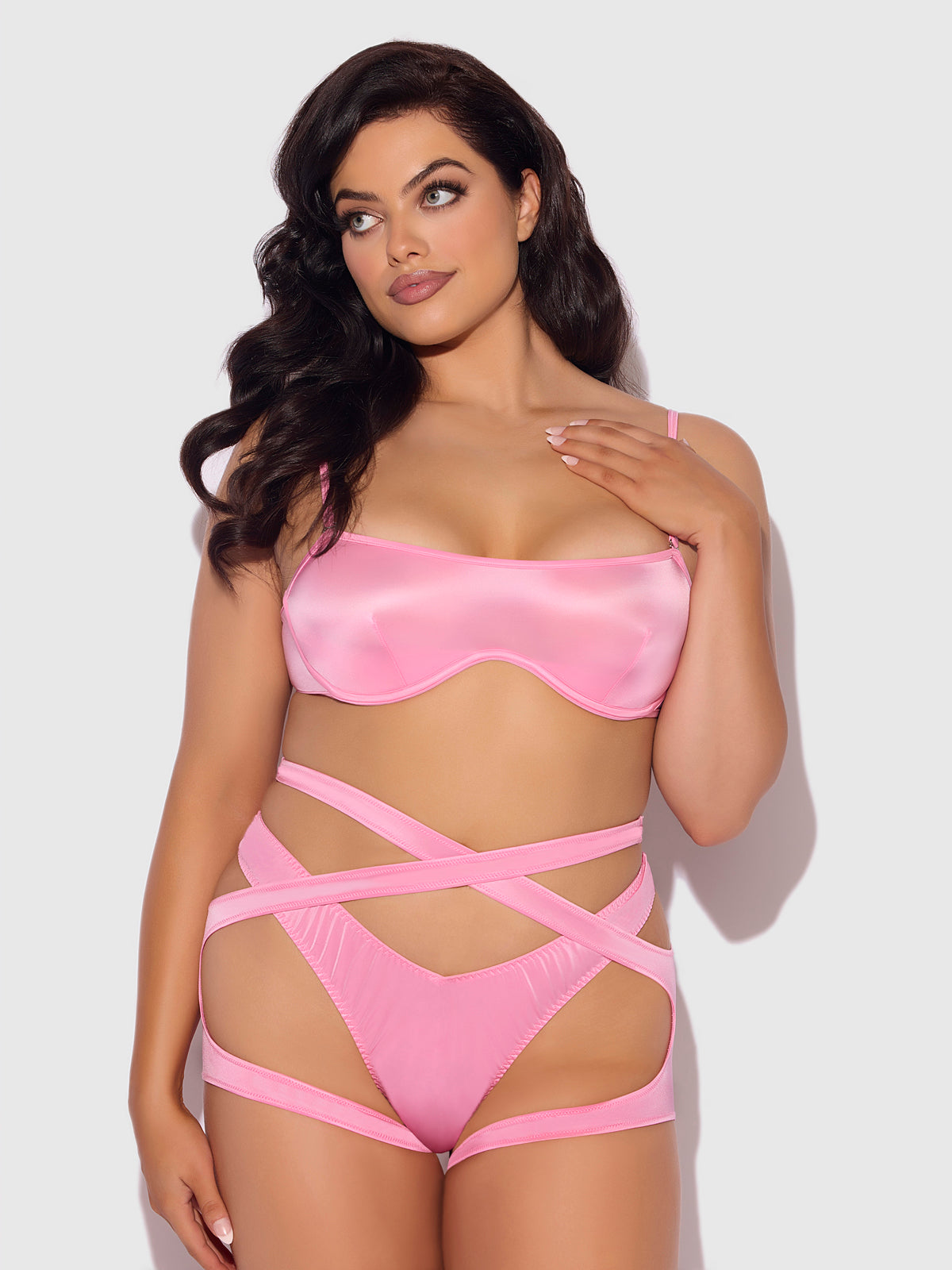 ZOE OIL SLICK BANDEAU BRA, WRAP GARTER & TANGA SET