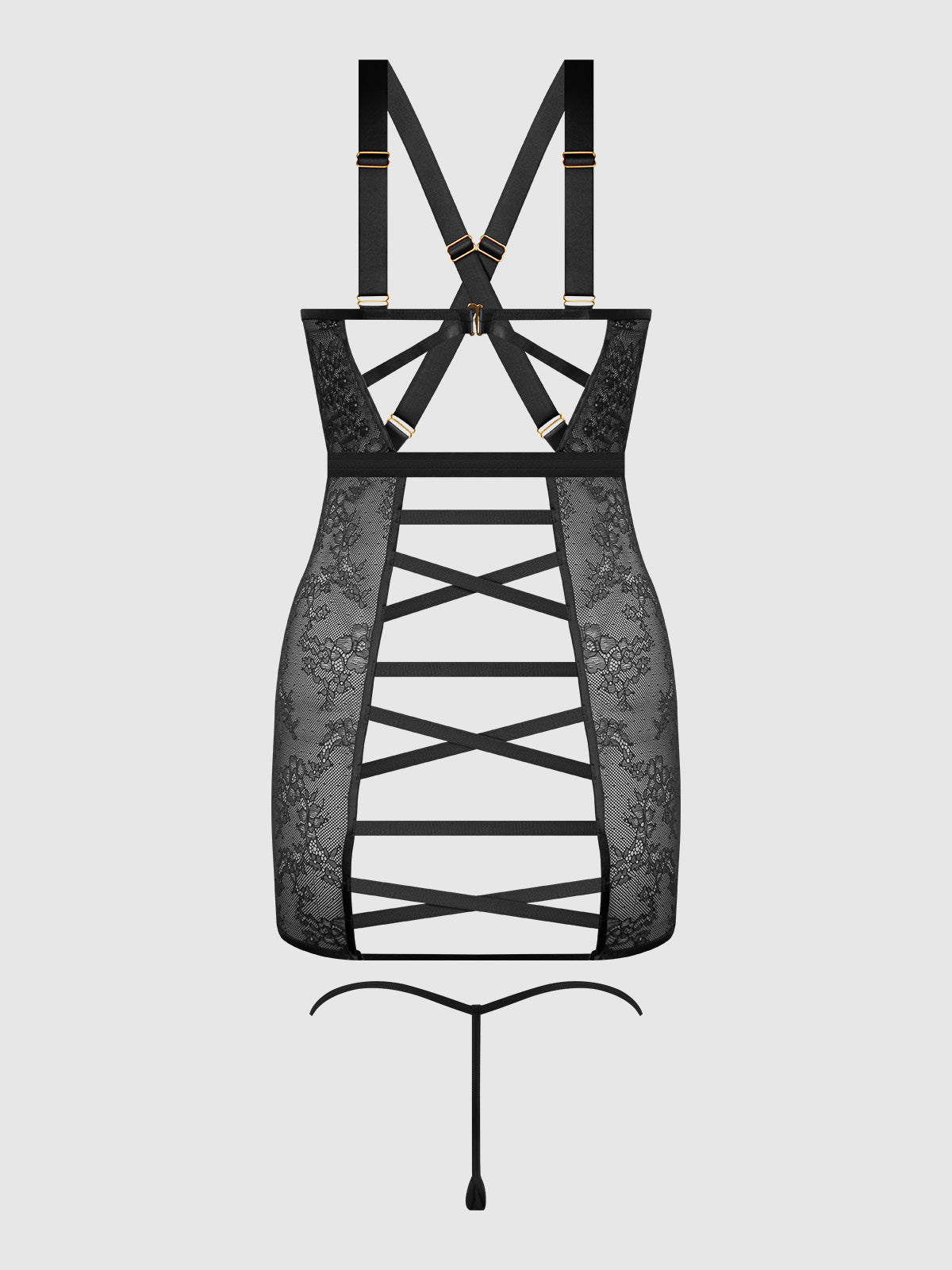 KIKI LACE STRAPPY & BACKLESS CHEMISE & G-STRING SET