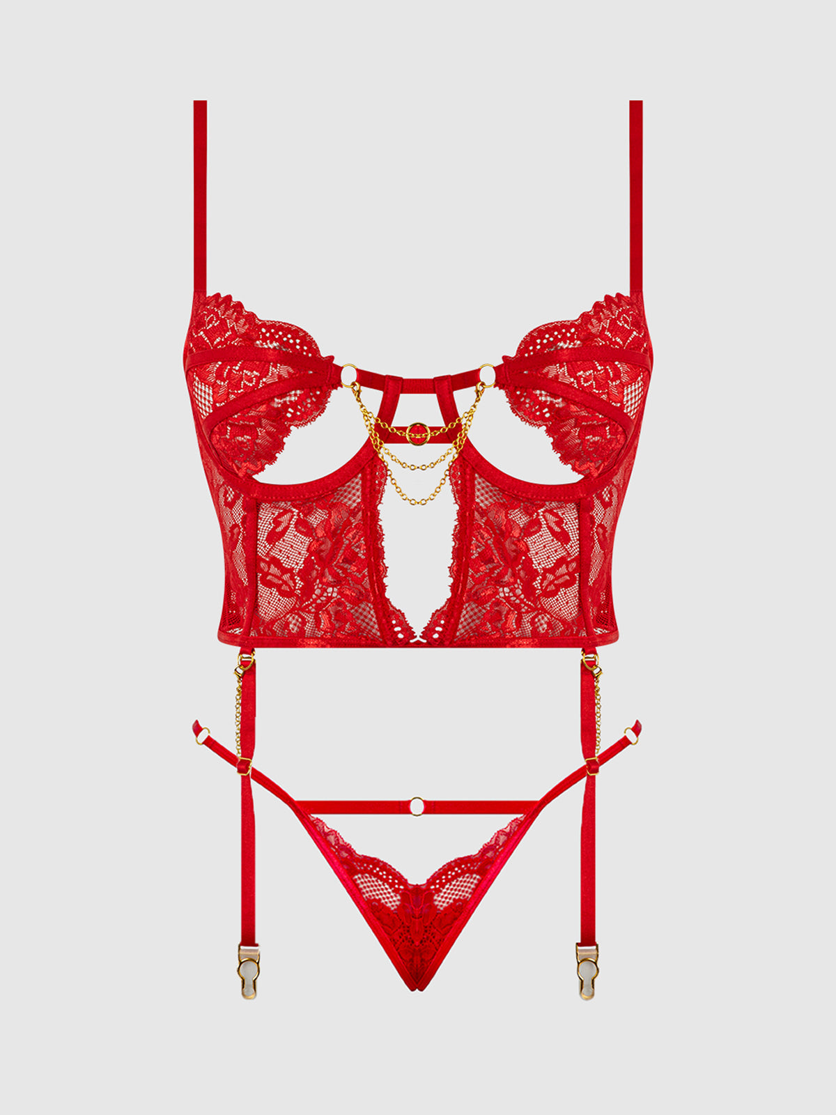CECILY LACE & CHAIN BUSTIER & BACKLESS HIPSTER SET