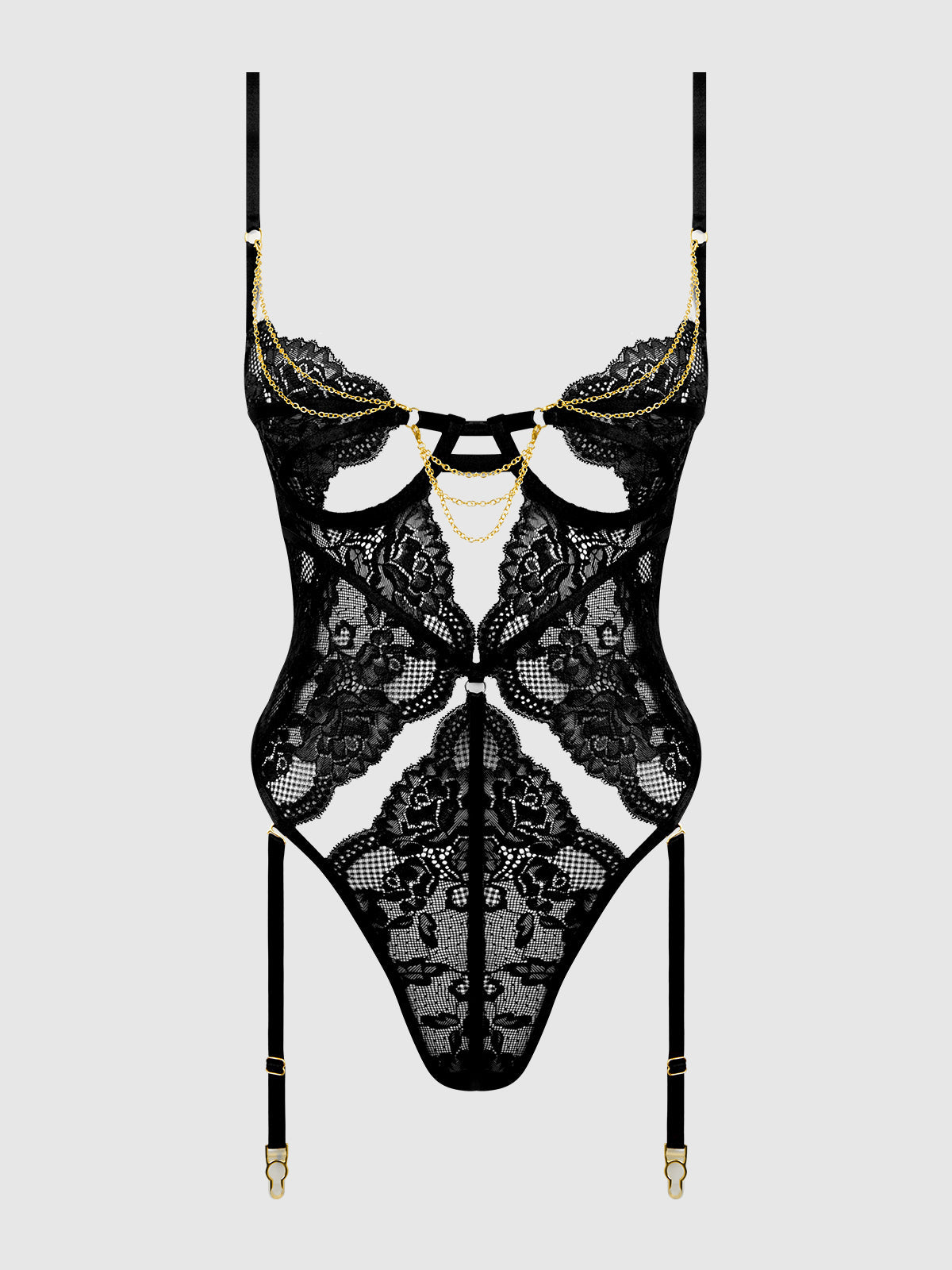 CECILY LACE & CHAIN GARTERED TEDDY