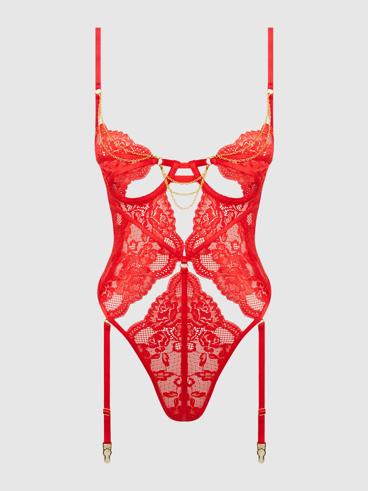 CECILY LACE & CHAIN GARTERED TEDDY