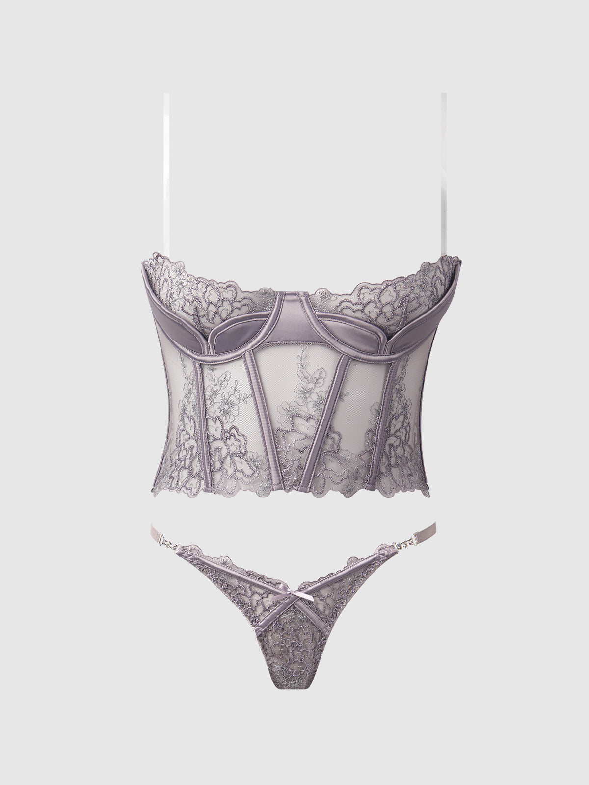 EDEN EMBROIDERED BUSTIER & TANGA SET