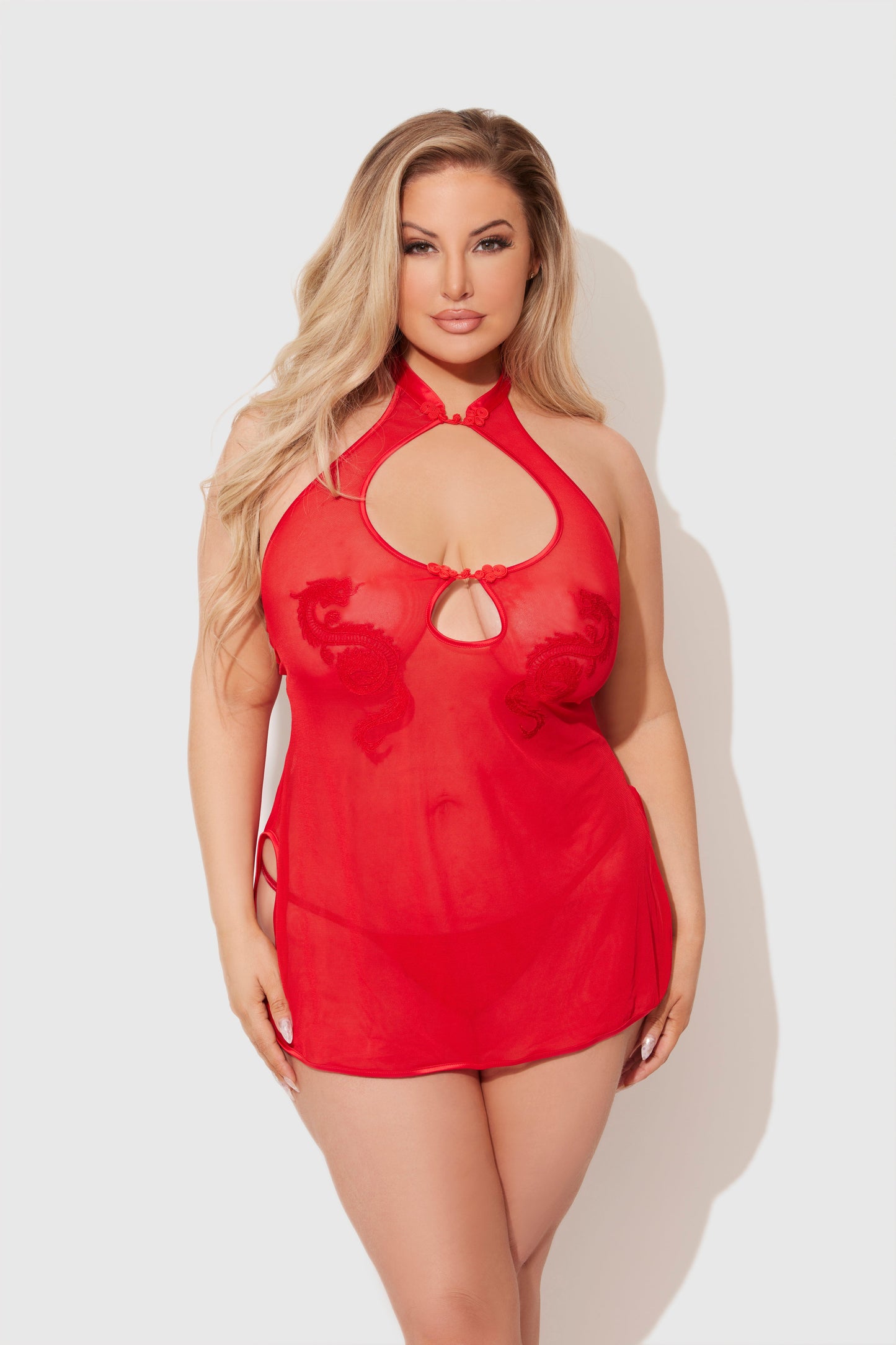DRAGON MESH & APPLIQUE CHEMISE & G-STRING SET