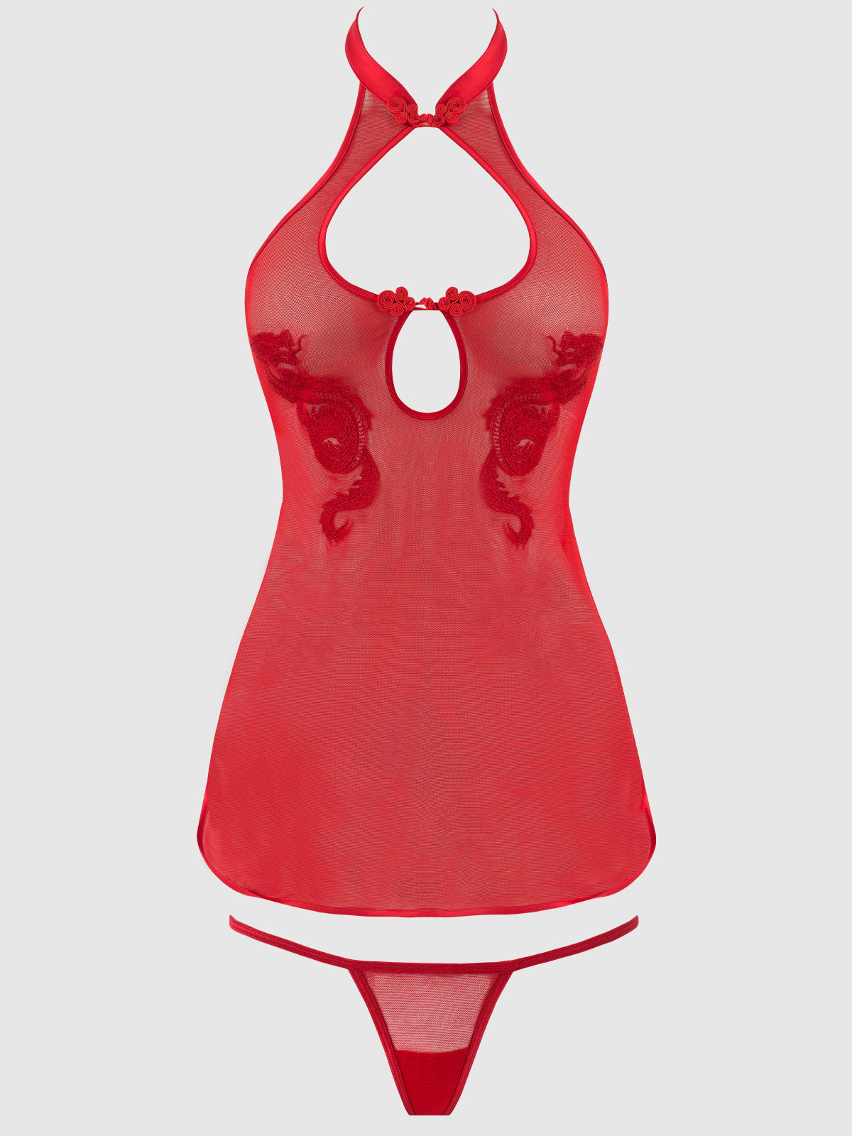 DRAGON MESH & APPLIQUE CHEMISE & G-STRING SET