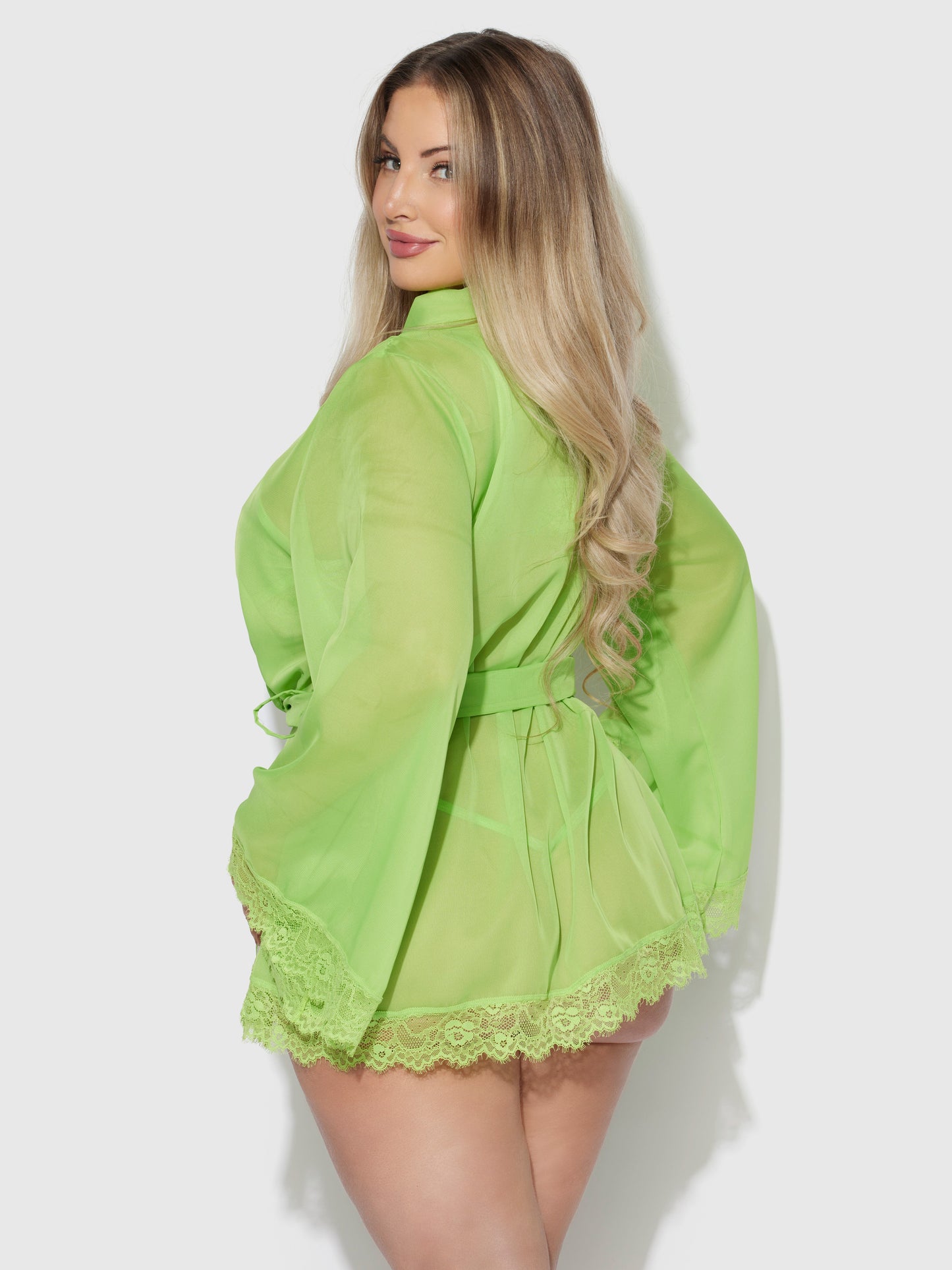 SHAVON LACE & CHIFFON ROBE, BRALETTE & G-STRING SET