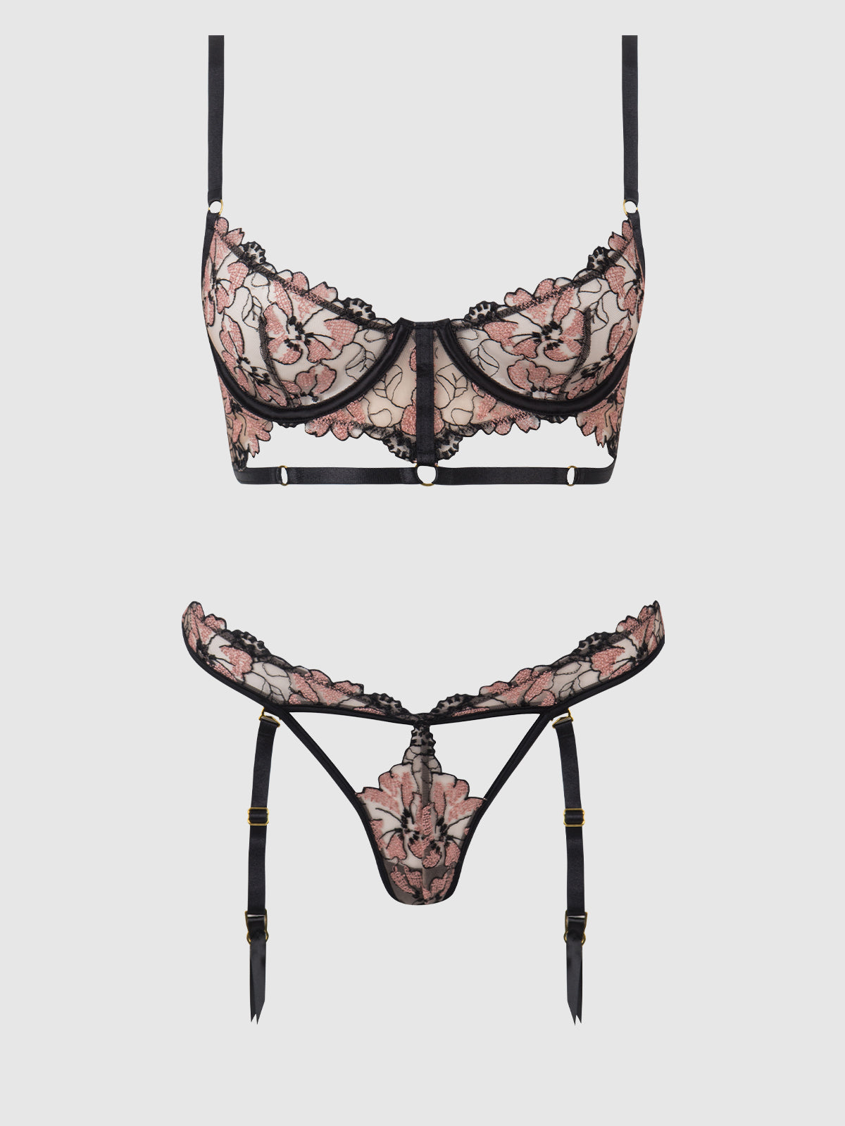 NOVA BLACKLIGHT LACE BRA & GARTERED THONG SET