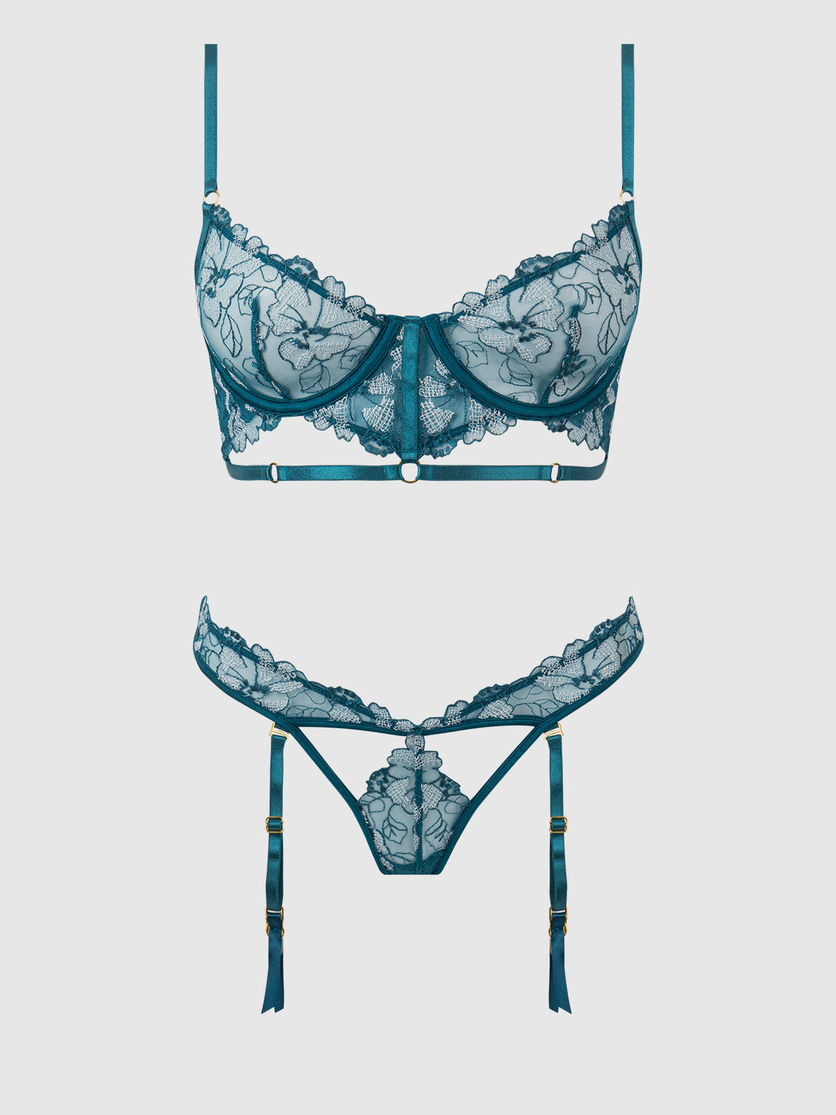 NOVA BLACKLIGHT LACE BRA & GARTERED THONG SET