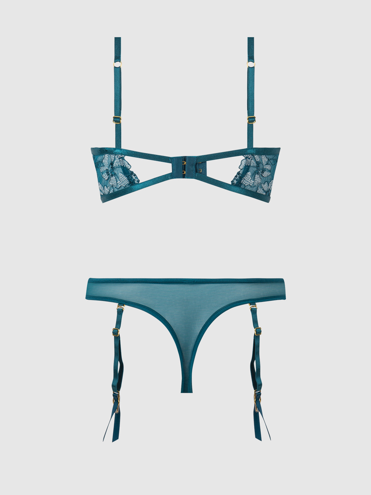 NOVA BLACKLIGHT LACE BRA & GARTERED THONG SET