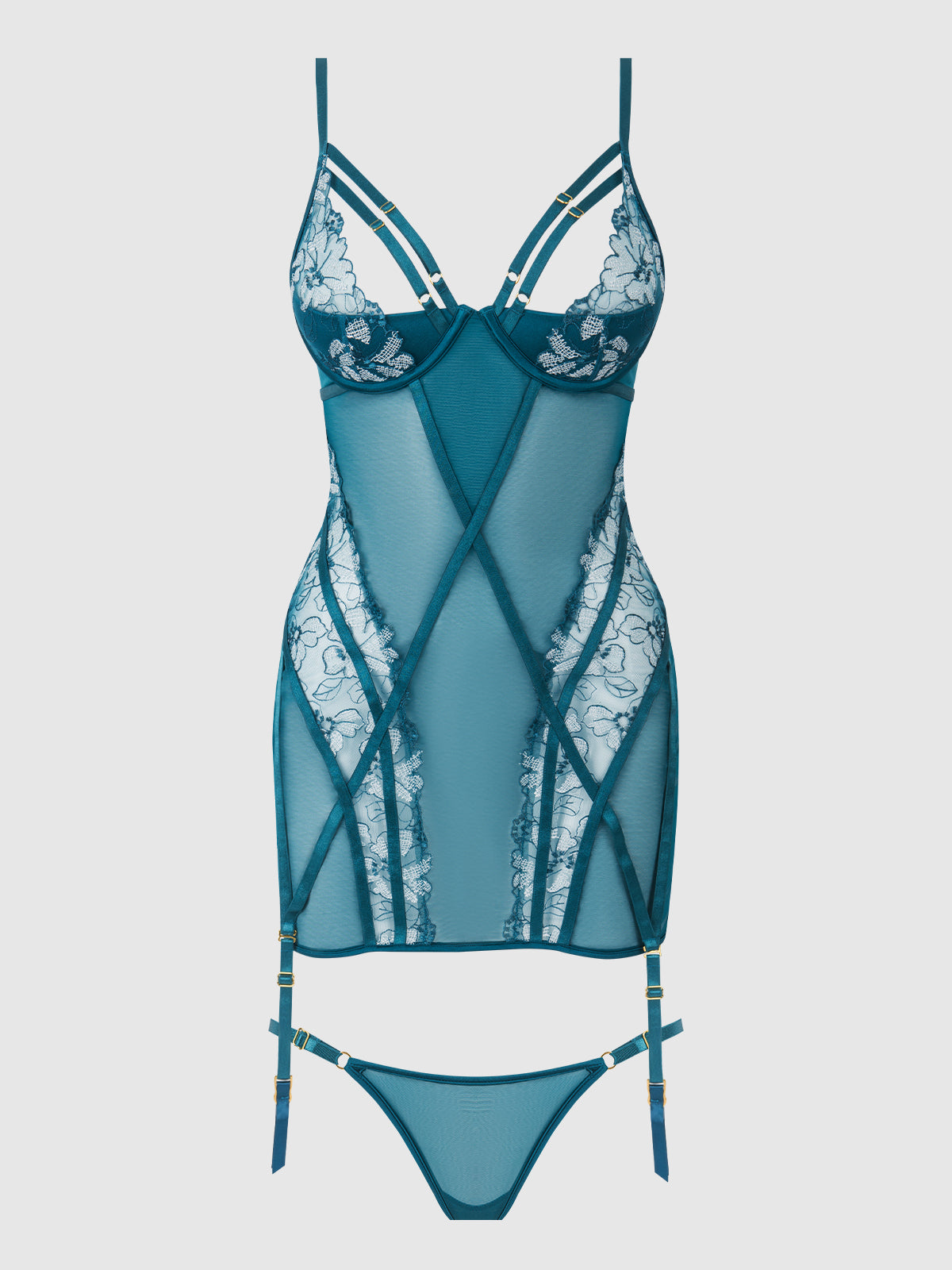 NOVA BLACKLIGHT LACE CHEMISE & THONG SET