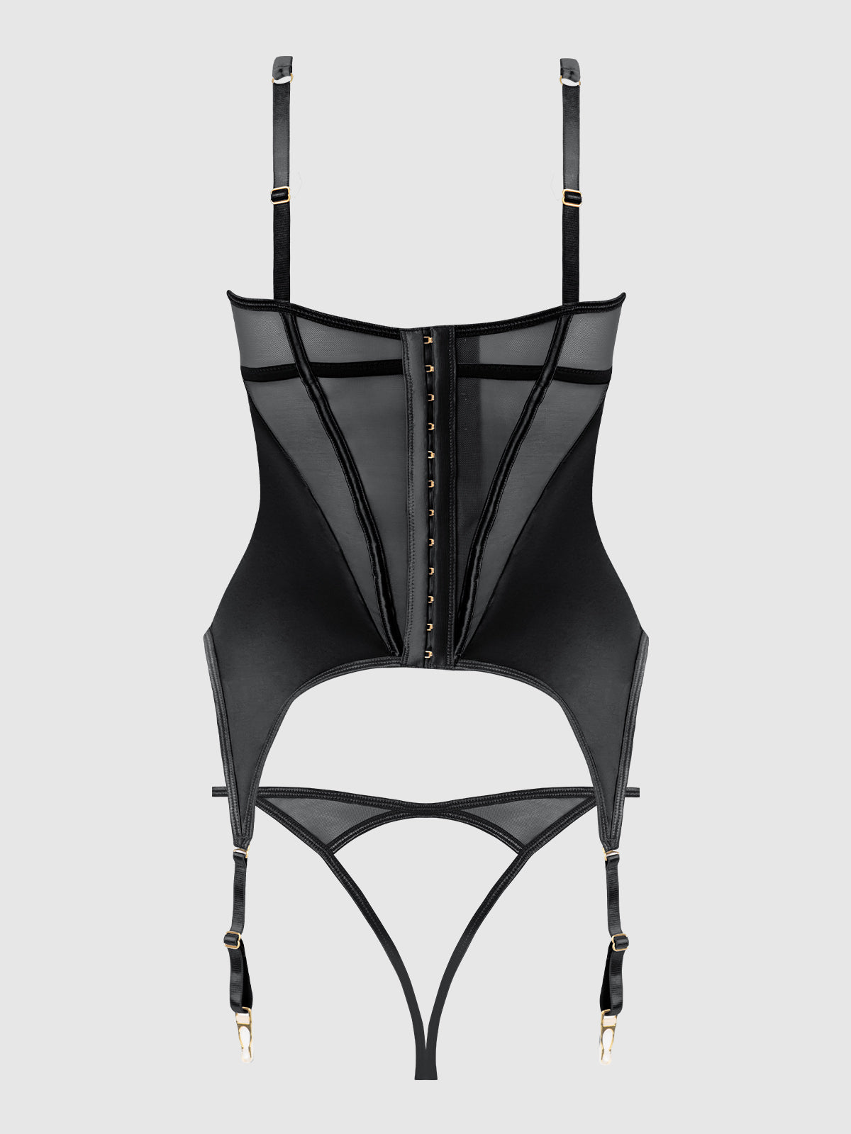 RAQUEL MESH & SILKY MICRO UNDERWIRE BUSTIER & BACKLESS TANGA SET