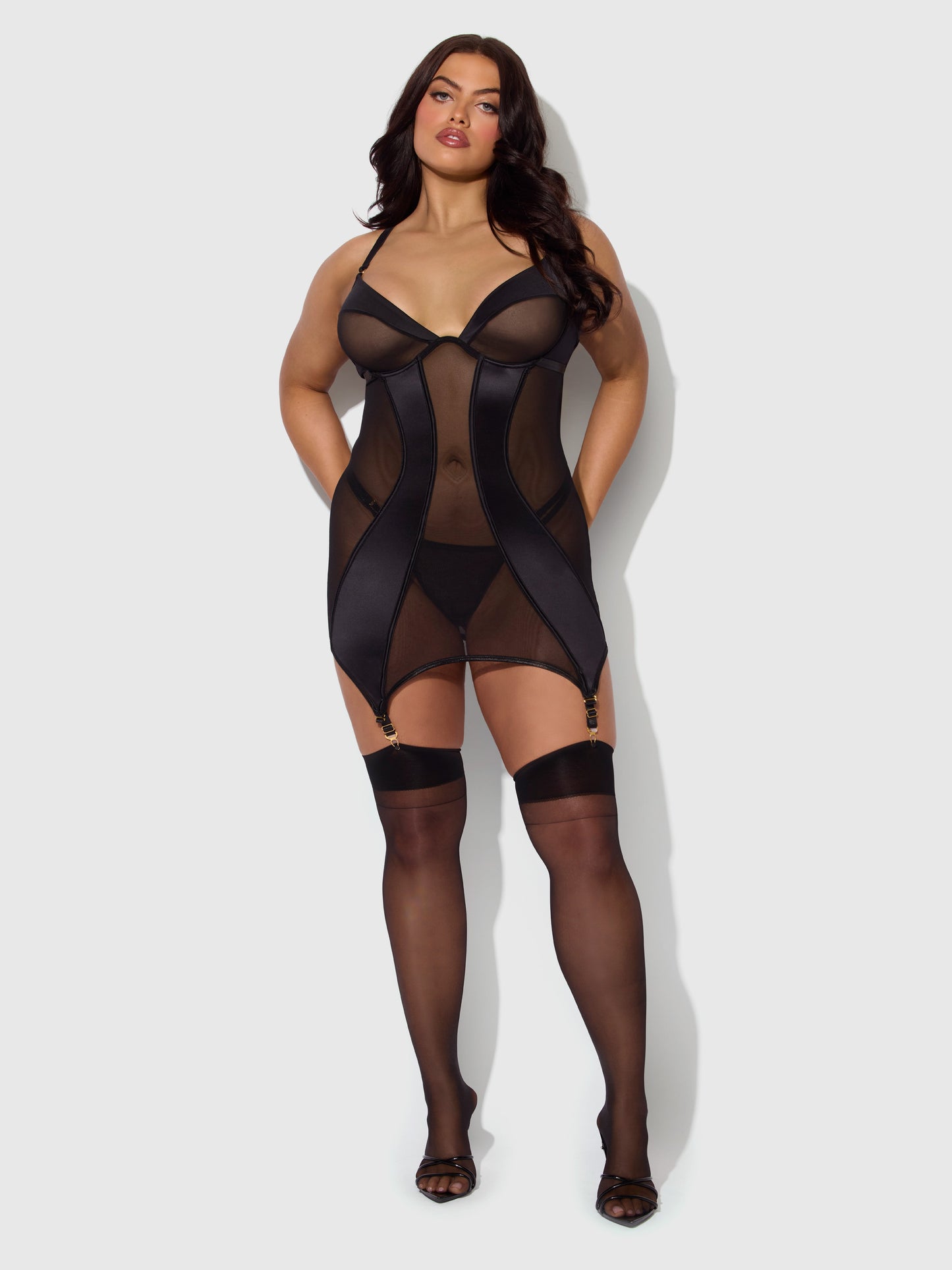 RAQUEL MESH & SILKY MICRO UNDERWIRE CHEMISE & G-STRING SET