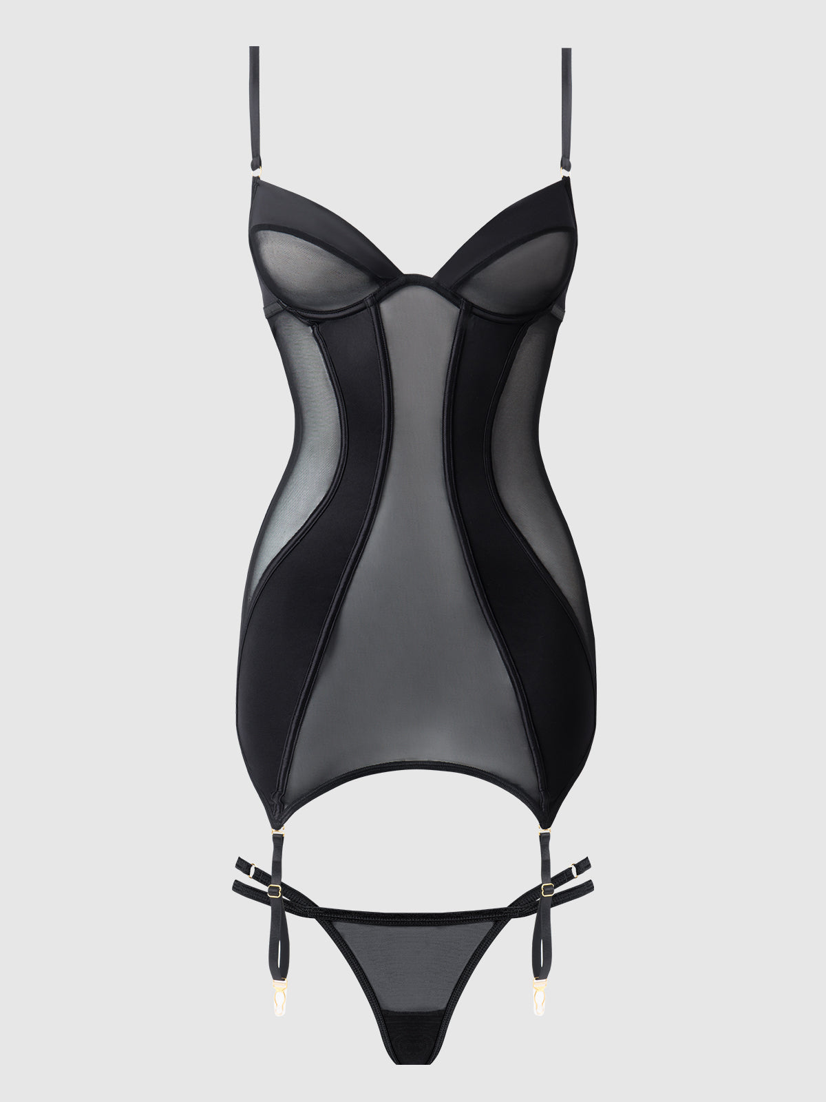 RAQUEL MESH & SILKY MICRO UNDERWIRE CHEMISE & G-STRING SET