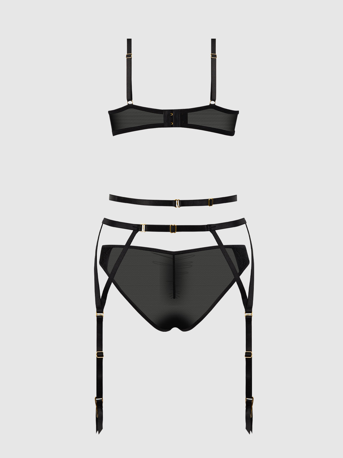ASHLEY ALEXISS LACE DEMI BRA, BIKINI & GARTER SET