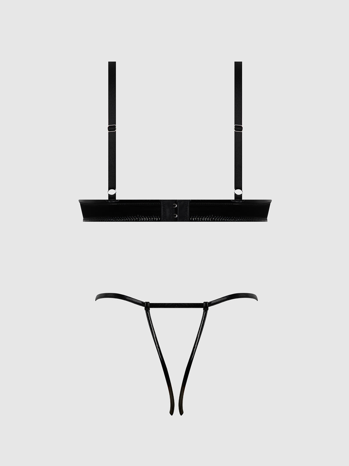 TRINITY PATENT BRA & LACE UP CROTCHLESS PANTY SET