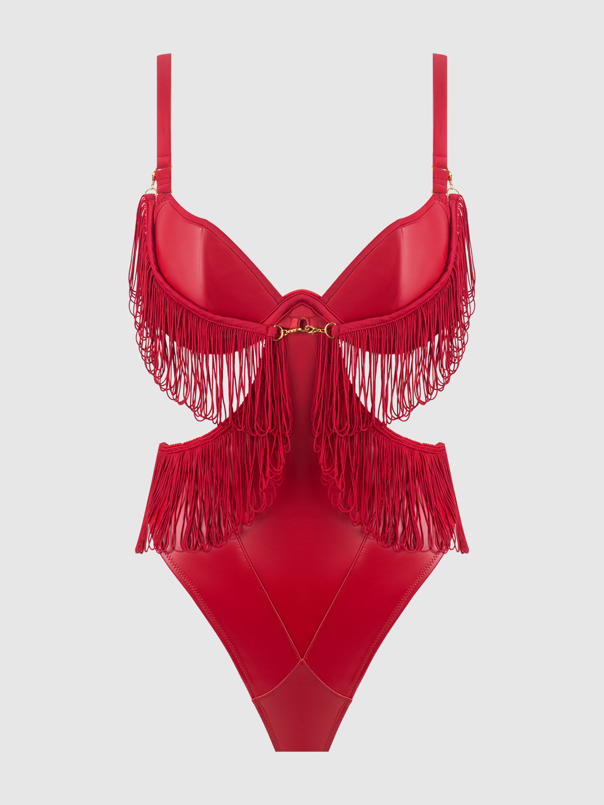 PHOENIX FAUX LEATHER & FRINGE CROTCHLESS TEDDY
