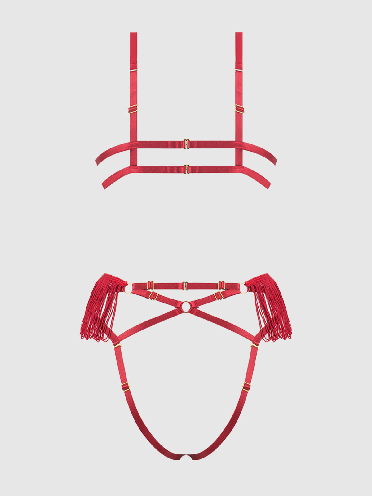 PHOENIX FAUX LEATHER & FRINGE CROTCHLESS TEDDY
