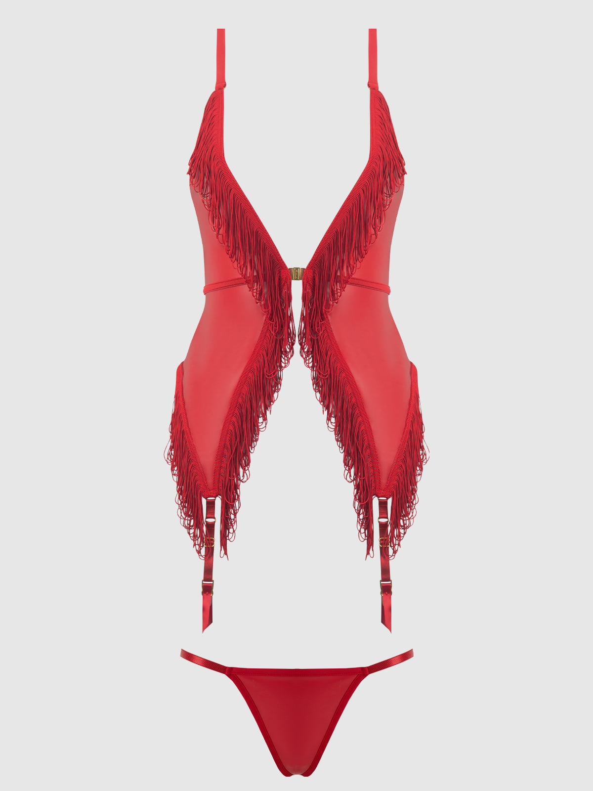 PHOENIX FAUX LEATHER & FRINGE CHEMISE & G-STRING SET