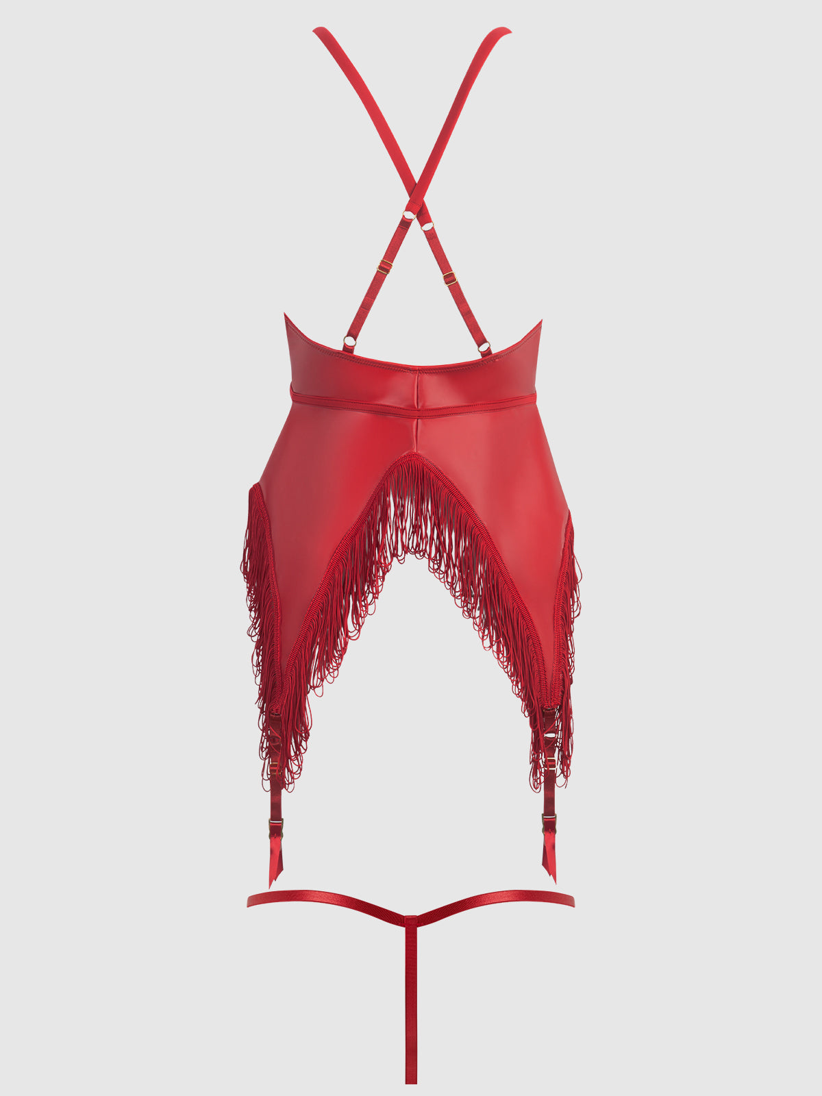PHOENIX FAUX LEATHER & FRINGE CHEMISE & G-STRING SET