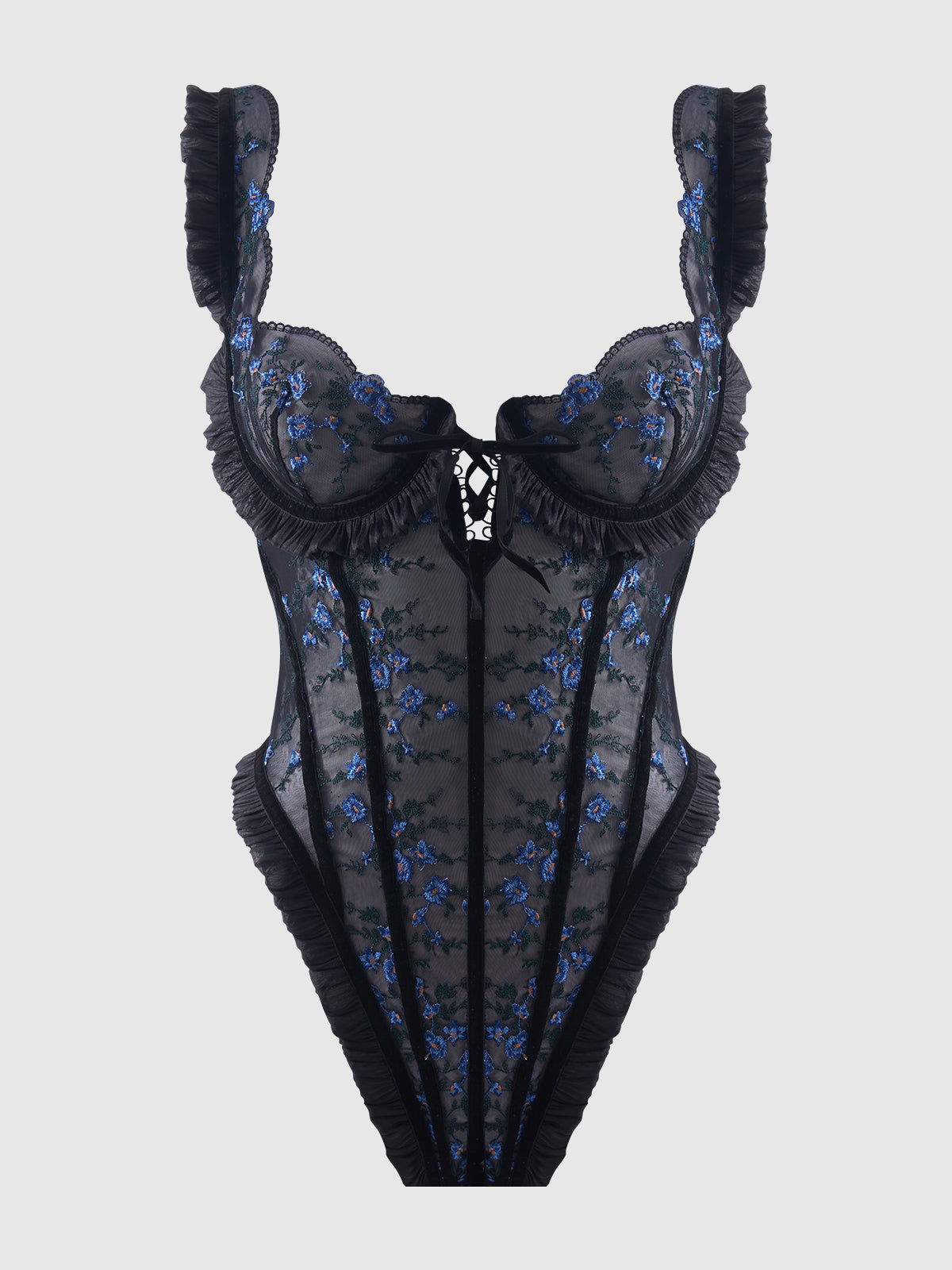 HARPER EMBROIDERED MESH & RUFFLE TEDDY