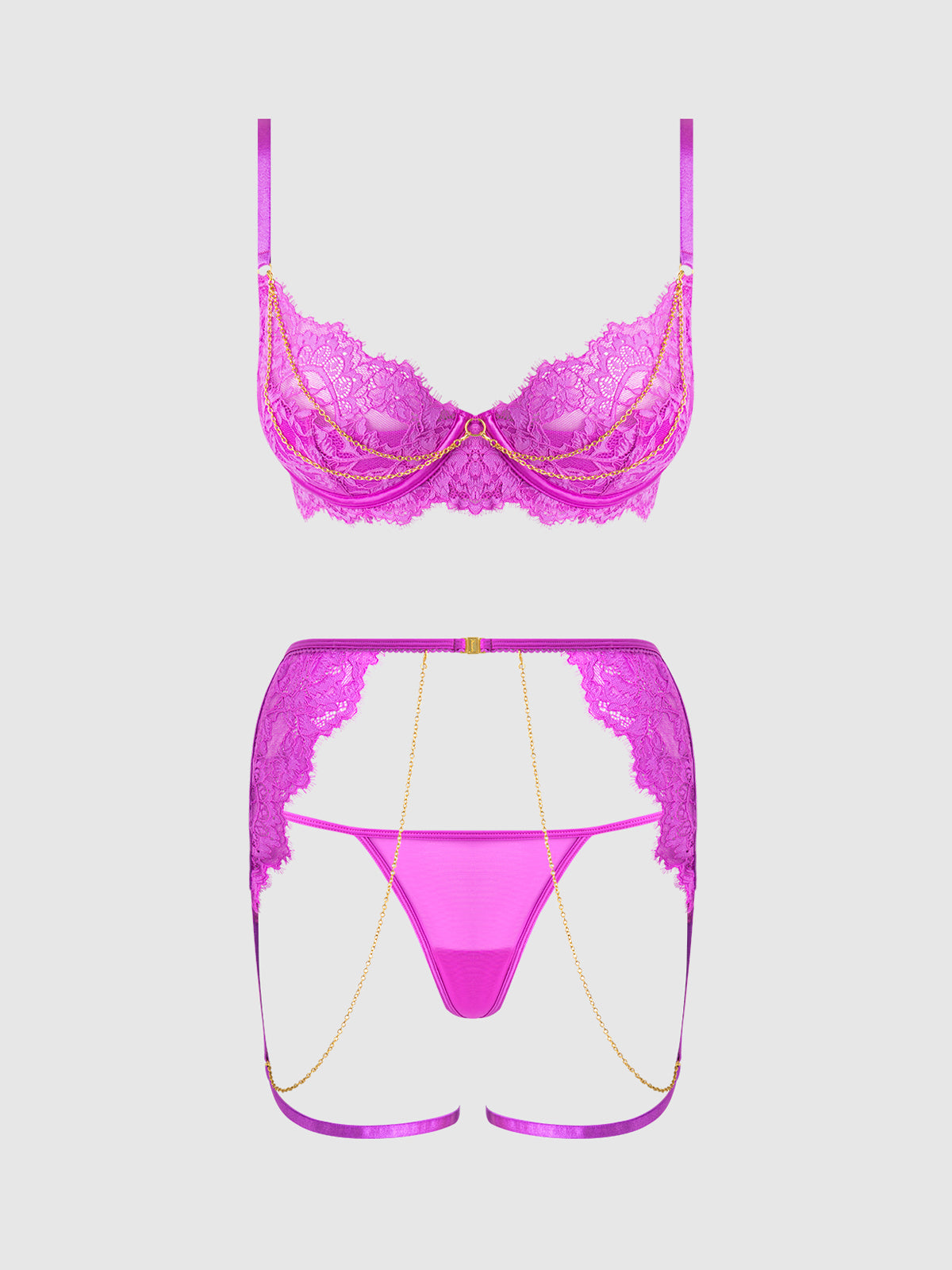 REANNA LACE & CHAIN BRA, GARTER & G-STRING SET