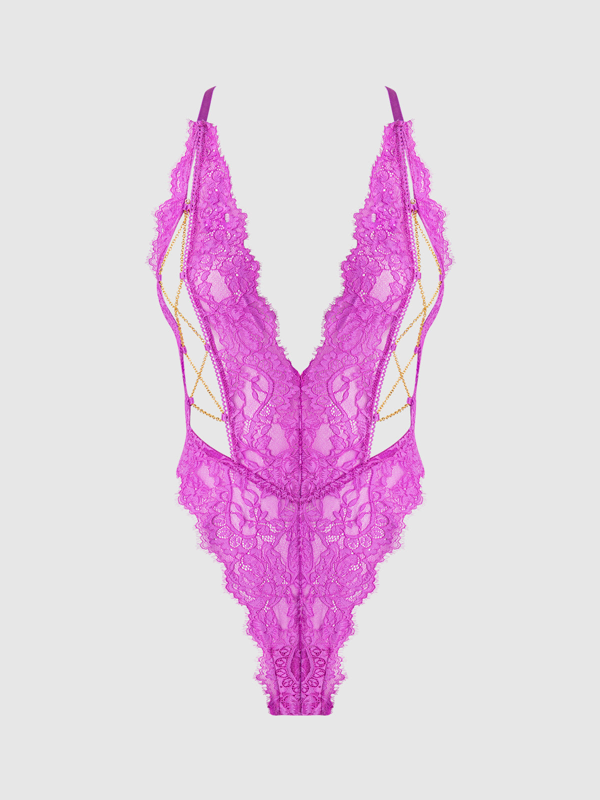 REANNA LACE & CHAIN DEEP PLUNGE BODYSUIT