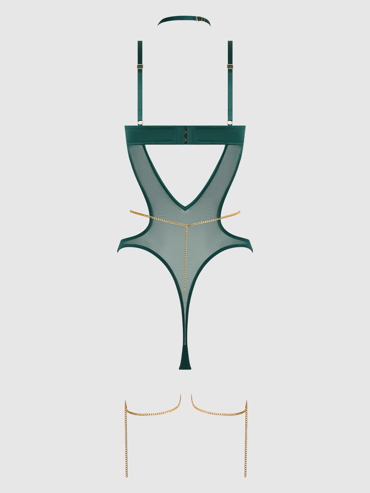 EVANGELINE SATIN & CHAIN HALTER TEDDY