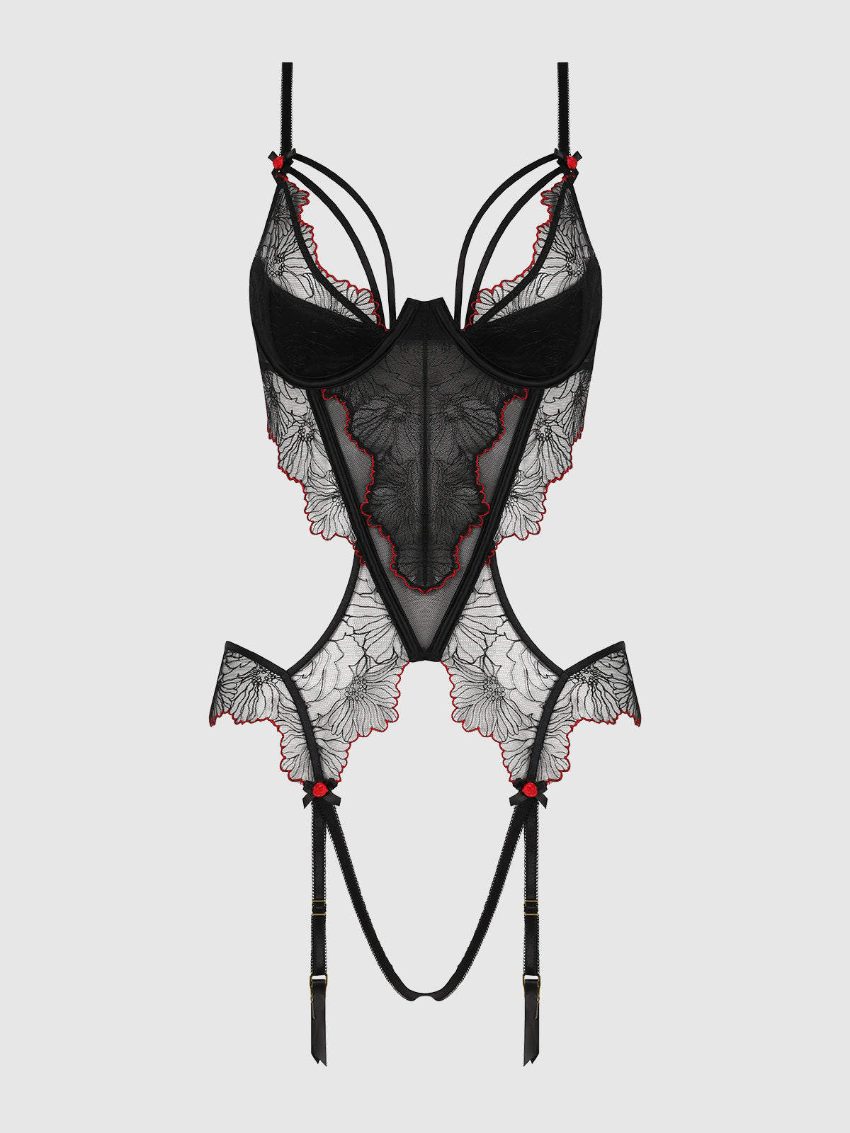 ILENA EMBROIDERED TULLE CROTCHLESS & OPEN BACK TEDDY