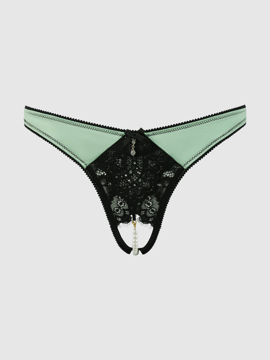 LARA LACE & LIQUID SATIN PEARL CROTCHLESS HIPSTER