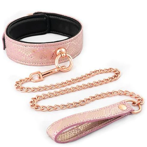 Rose Gold Snake Print Collar and Leash