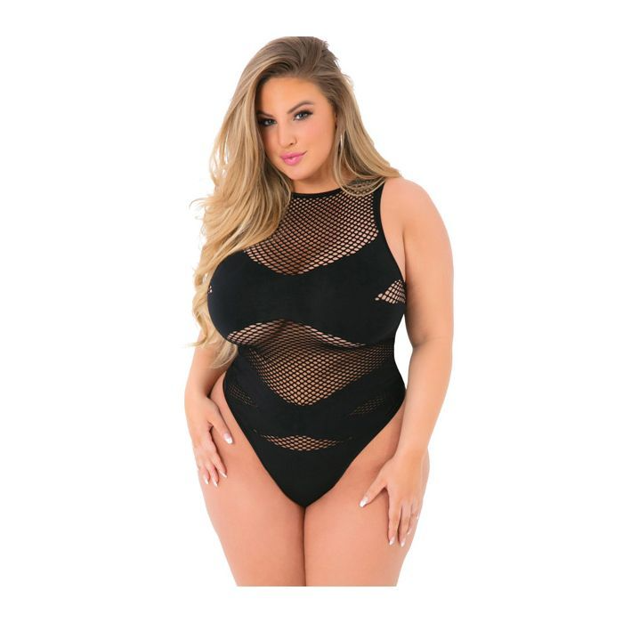 Criss Cross Fishnet Bodysuit Black